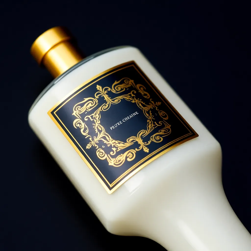 Wax perfume container with elegant black and gold design on a dark background