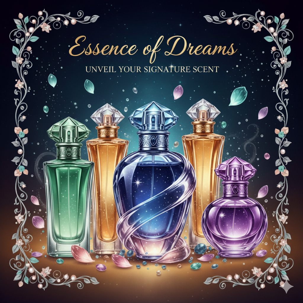 LuxAura Perfumes hero banner showing elegant perfume bottles with gold accents on a black background