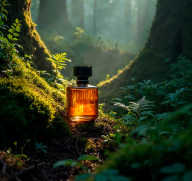 Midnight Spice perfume bottle with black cap and gold label on a dark background