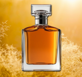 Midnight Spice perfume bottle with black cap and gold label on a dark background